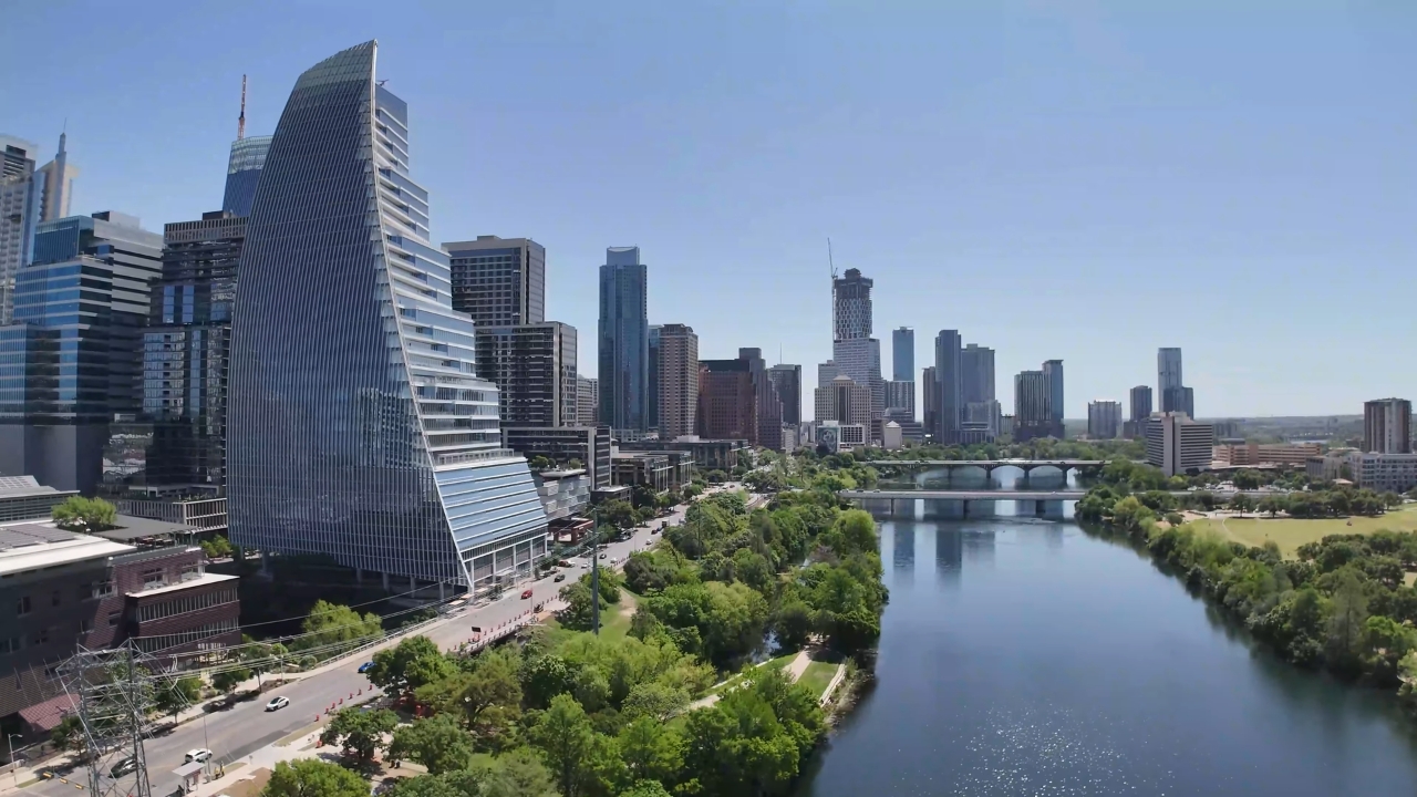 Modern skyline of Austin with new high-rise buildings along the river